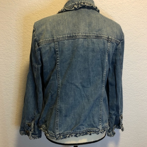 J Jill Denim Jean Jacket Medium Ruffle Trim - Picture 5 of 7